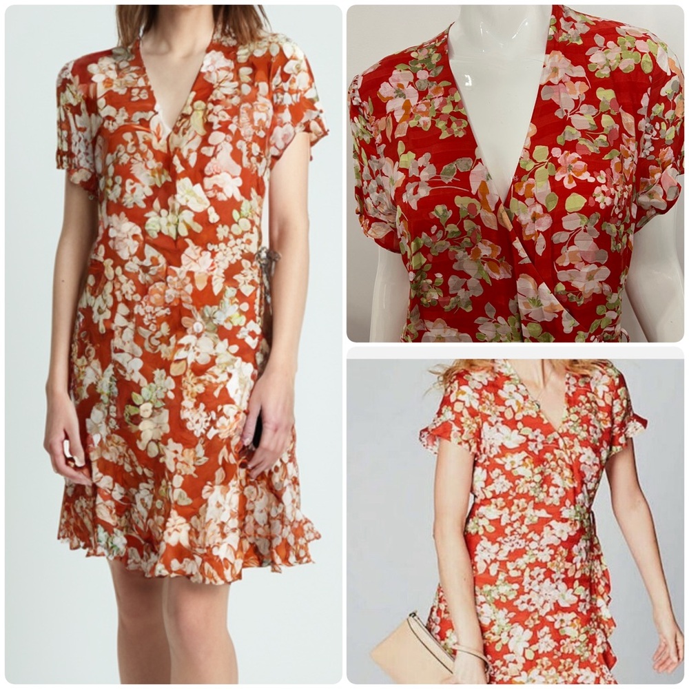 J.‎ Jill Flirty Coral Floral Print Wrap Dress -- M